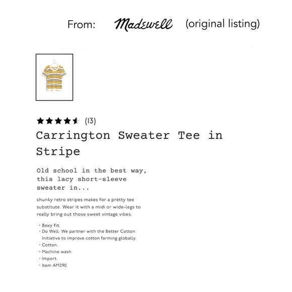 NWT Madewell Chunky Striped Short Sleeve Sweater Tee - Picture 9 of 10